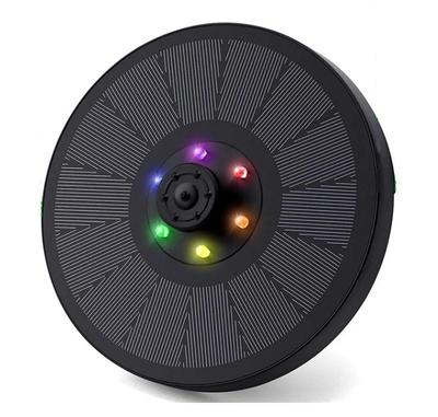 Fontaine solaire 4 W, bain d'oiseaux, pompe, panneau en verre amélioré, avec lumières LED colorées, 7 buses et 4 supports