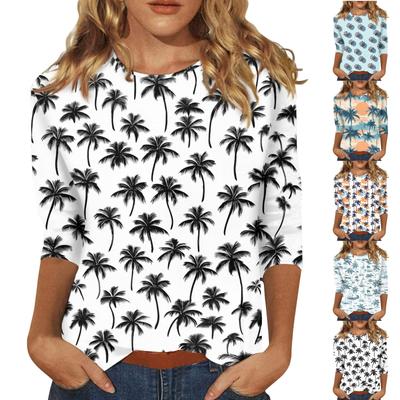 Damenmode Lässig Rundhals 3/4-Ärmel Bedrucktes T-Shirt Damenoberteil