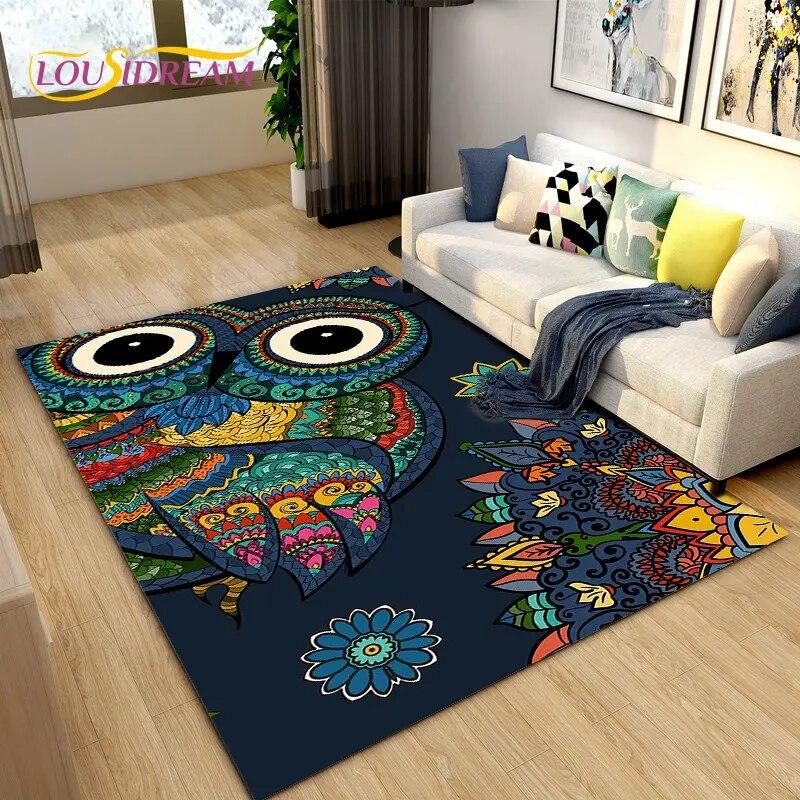3D Cartoon Cute Owl Area Rug,Carpet Rug for Home Living Room Children's Bedroom Sofa Doormat Decor,Kitchen Non-slip Floor Mat