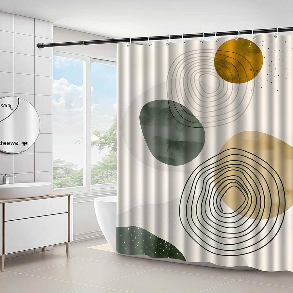 1pc Abstract minimalist geometric pattern shower curtain, polyester fabric, machine washable, suitable for bathroom décor.