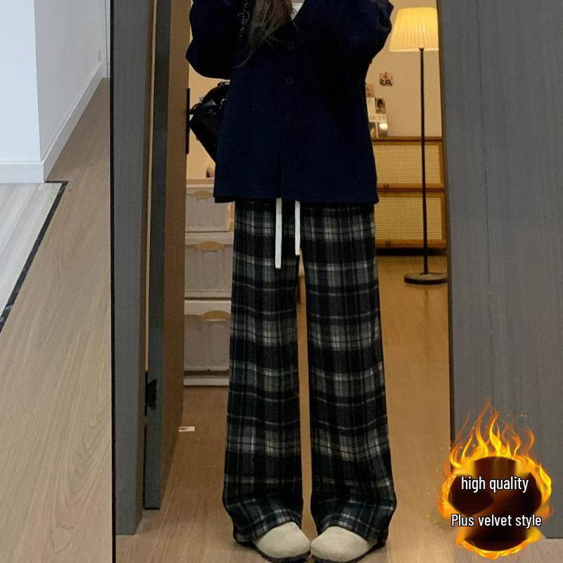 

Ретро Брюки-кюлоты с высокой талией из фланели в клетку для женщин - Кофейный цвет, Мода осень-зима M (Recommended for 96-110 lbs)