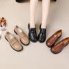 Cowhide Loafers Women's Shoes Genuine Leather Low Top Thick Heel Low Heel Soft Sole Soft Face Round Head Comfortable Versatile Casual Office
