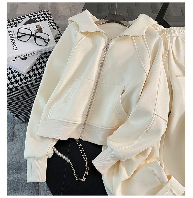 Autumn/Winter Fashion Velvet Hooded Sweatshirt & High-Waisted Wide-Leg Pants Set