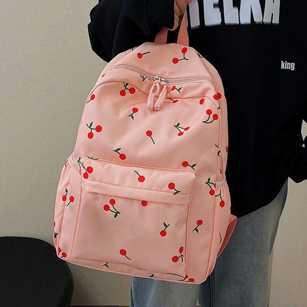3Pcs/Set Oxford Cloth Cherry Backpack Preppy Style Adjustable Laptop Backpack with Lunch Bag & Pencil Case Large Capacity