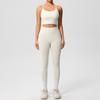 Women's Fashion Solid Color Back Top Tight Breathable Yoga Suit Set Sports Running Fitness Pants Two Piece Set