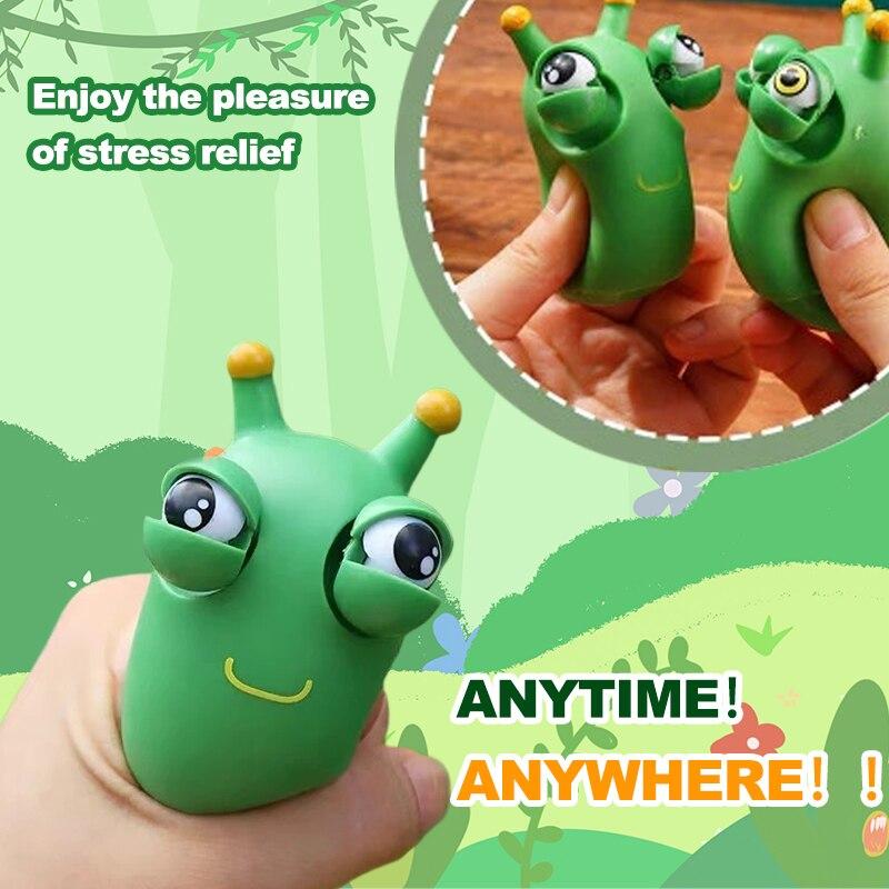 1/3pcs Novelty Green Worm Squeezing Toy Novelty Explosive Eye Squeezing Toy 3D Big Eye Children Adult Stress Relieving Toy