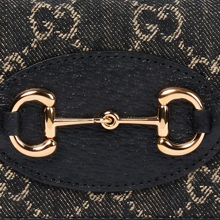 Gucci Horsebit 1955 Black Denim GG Supreme Bi-fold Wallet With Gold Hardware For Unisex Luxury Daily Use