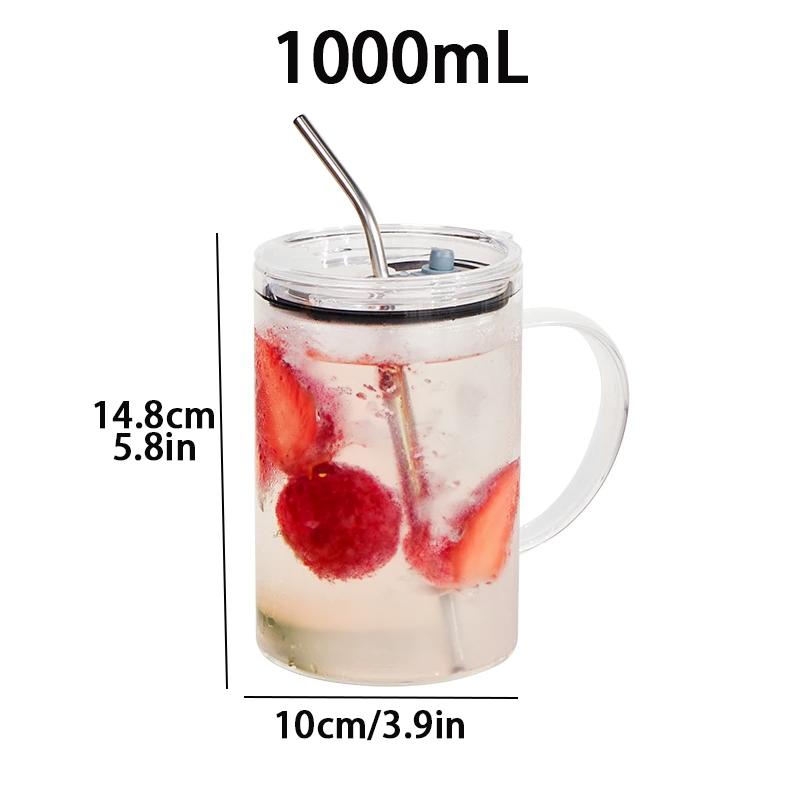 Large Capacity Glass Cup with Lid and Straw, Heat-resistant for Summer, Perfect Gift for Men and Women