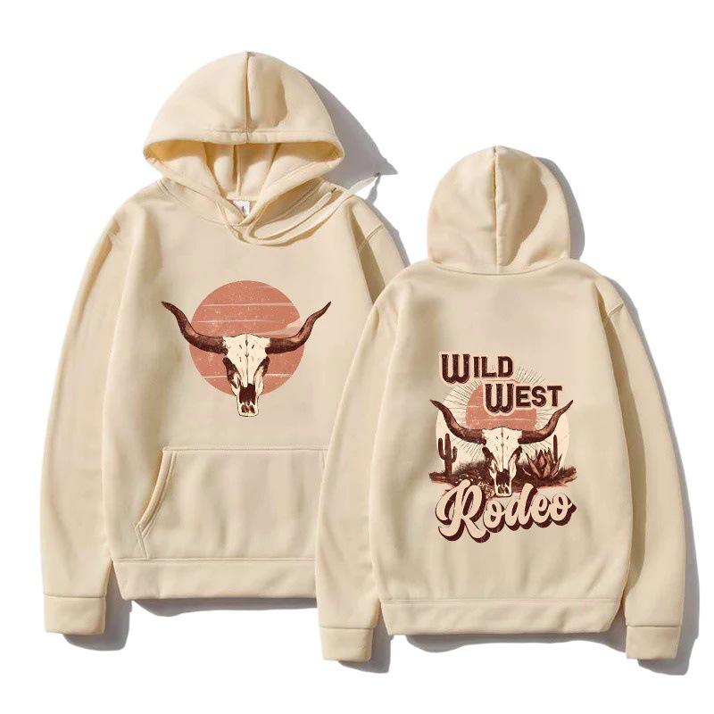 Cowboy Tribe Cow Skull Hoodies Print Fashion Sweatshirt Hip Hop Casual Unisex Autumn Winter Fleece Streetwear Tops
