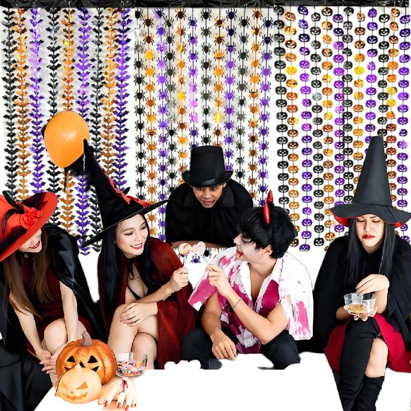 Halloween Plastic Scene Decorative Curtain With Pumpkin Bat Spider For Party Decor And Photo