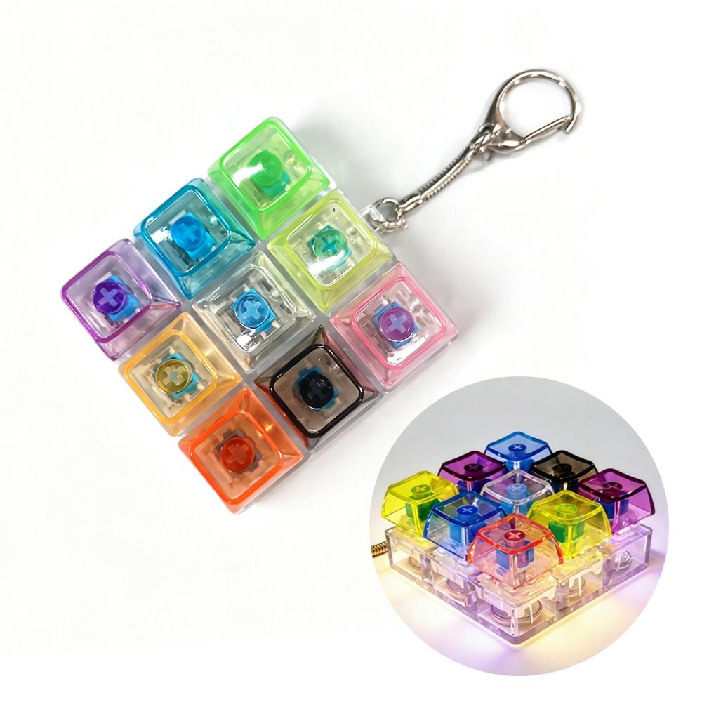 Light Up Keyboard Keychain Crystal Clicker Fidget Toy Stress Relief Sensory Toy Portable Car Desk Decor Gift for Adults Kids