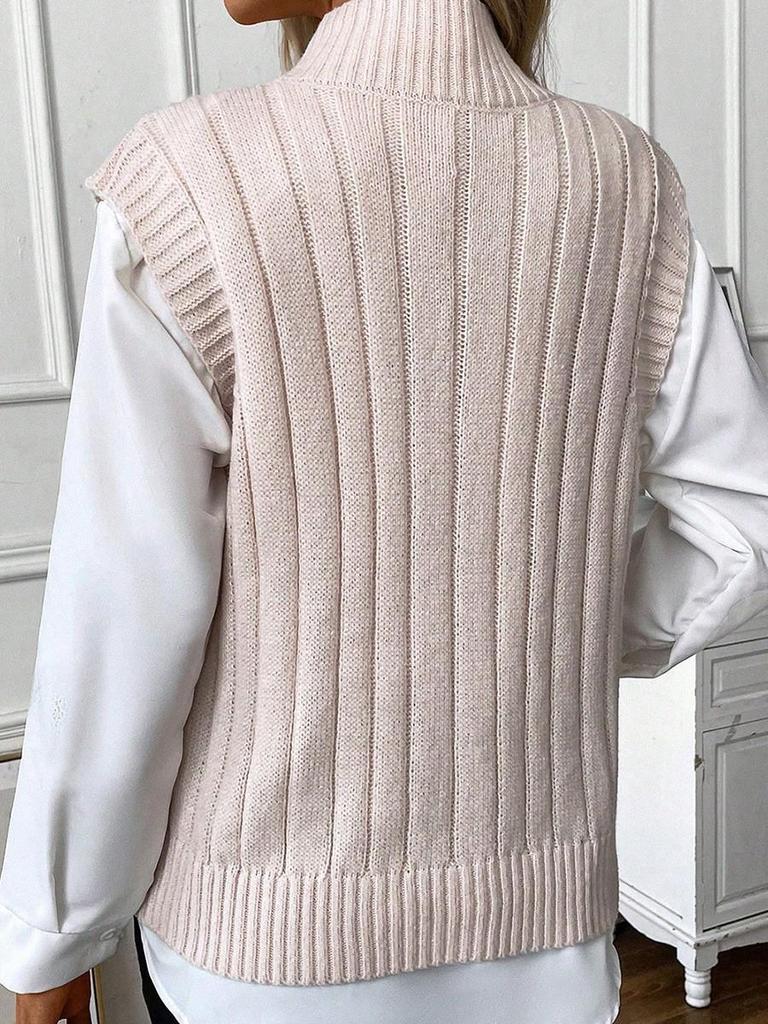 Women's Winter Sleeveless High Collar Vest Sweater - European & American Style, Solid Color
