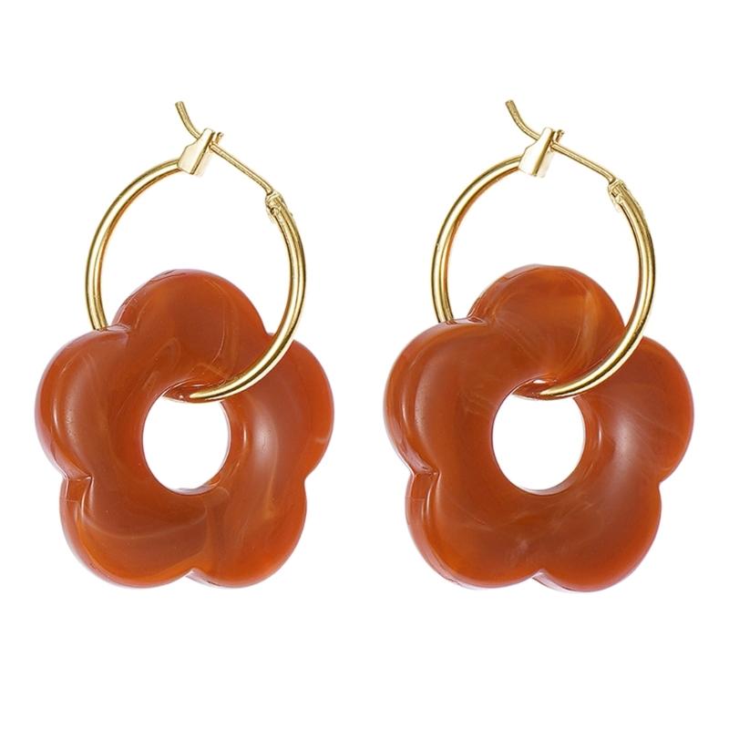 Красочные акриловые серьги-капли из смолы в виде цветка, золотистые круглые серьги-кольца с полым кругом для женщин, девушек, ювелирное украшение в подарок