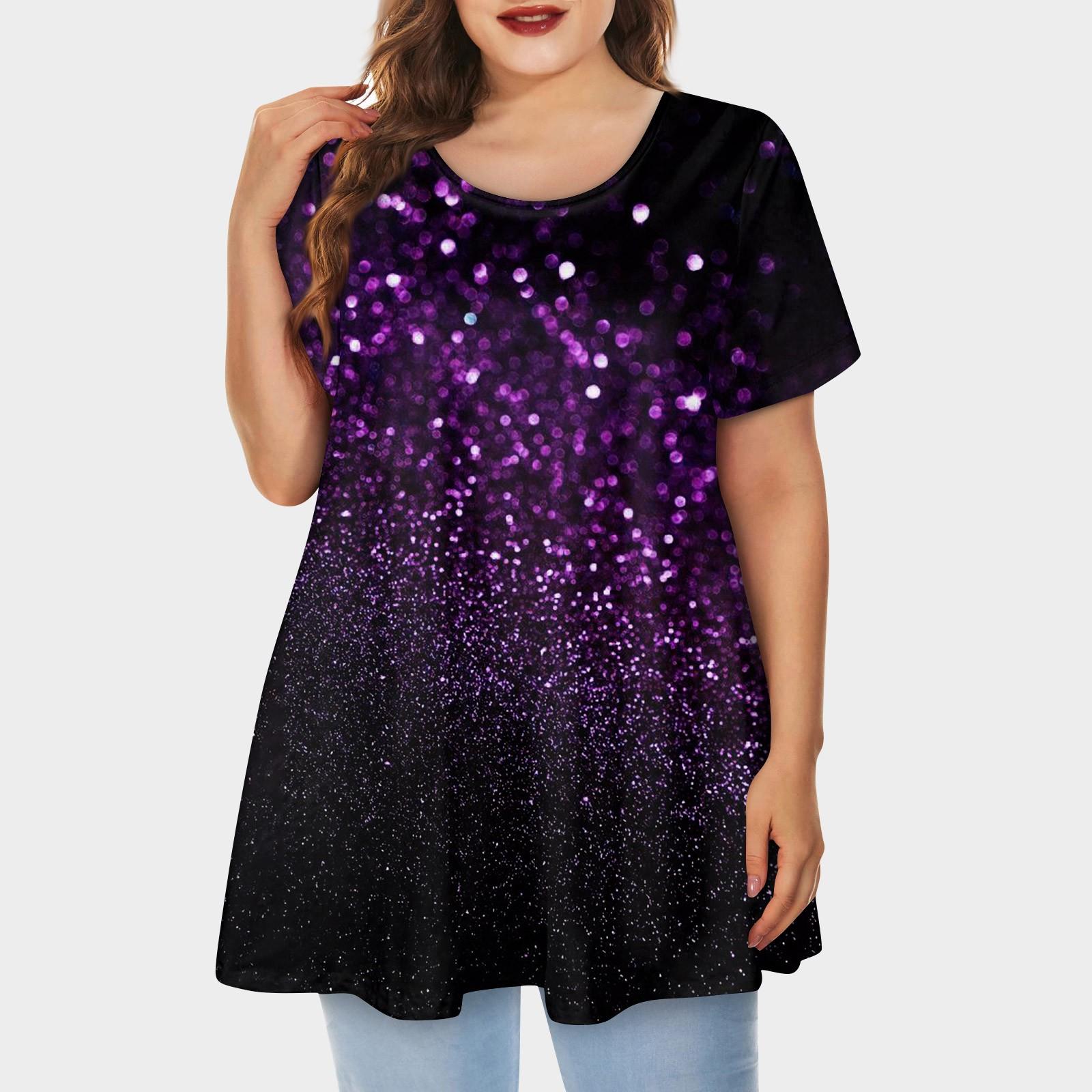 

Женская свободная футболка трапециевидной формы с коротким рукавом и круглым вырезом с большим верхом и принтом XXXXXL фиолетовый