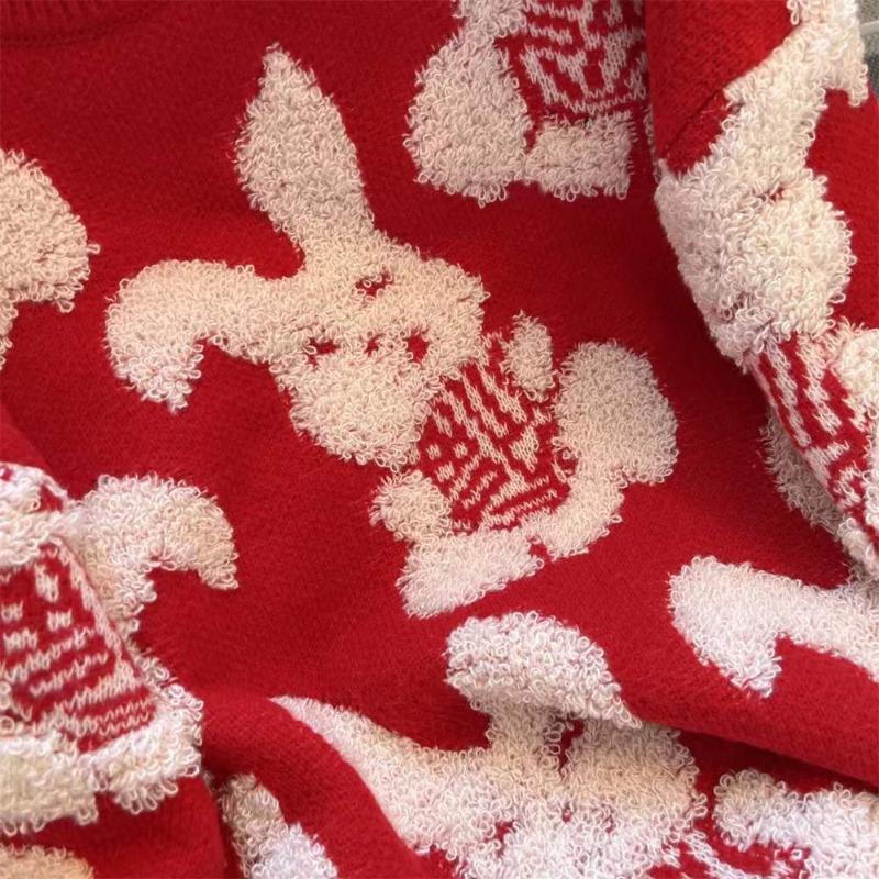 Rabbit Jacquard Lady Solid Color Sweater Sweet Ladies Loose Fashion Sweater Winter Versatile Comfortable Women's Round Neck Top