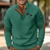 Autumn/Winter Men's Coconut Tree Print Casual Stand-Up Collar Long-Sleeved T-Shirt with Ribbed Corduroy Hoodie