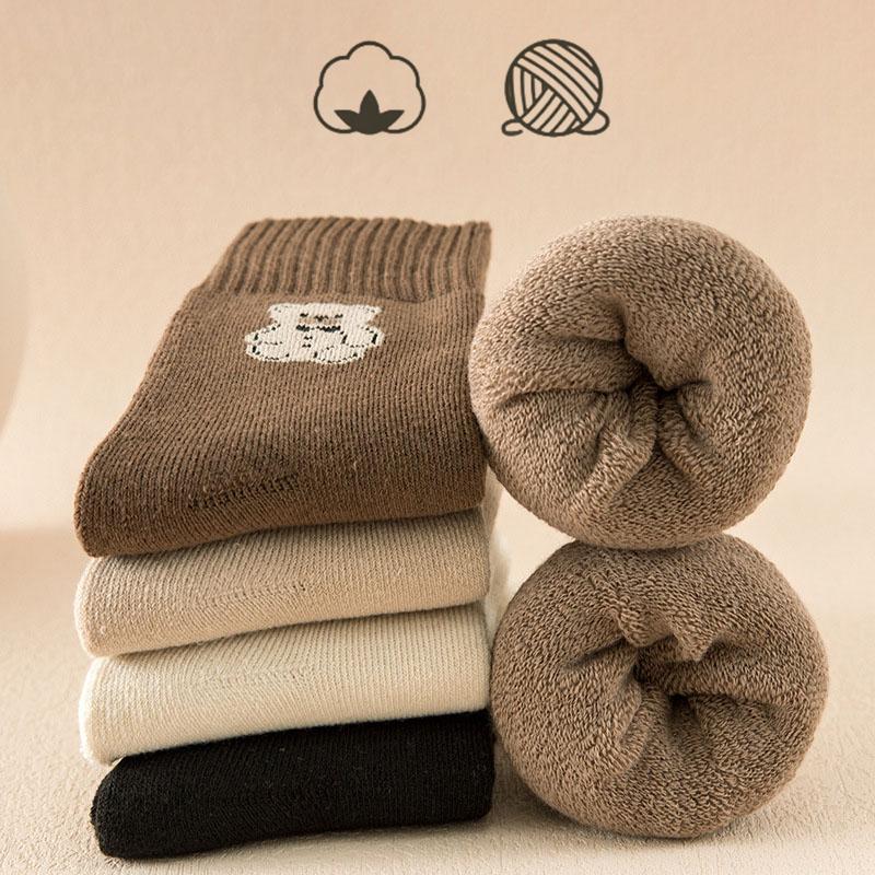 Socks Kawai Bear Women Autumn Winter Thickened Warm Loop Japanese Women's Floor Mid-tube Cotton Causal Sock Lovely Girls Style