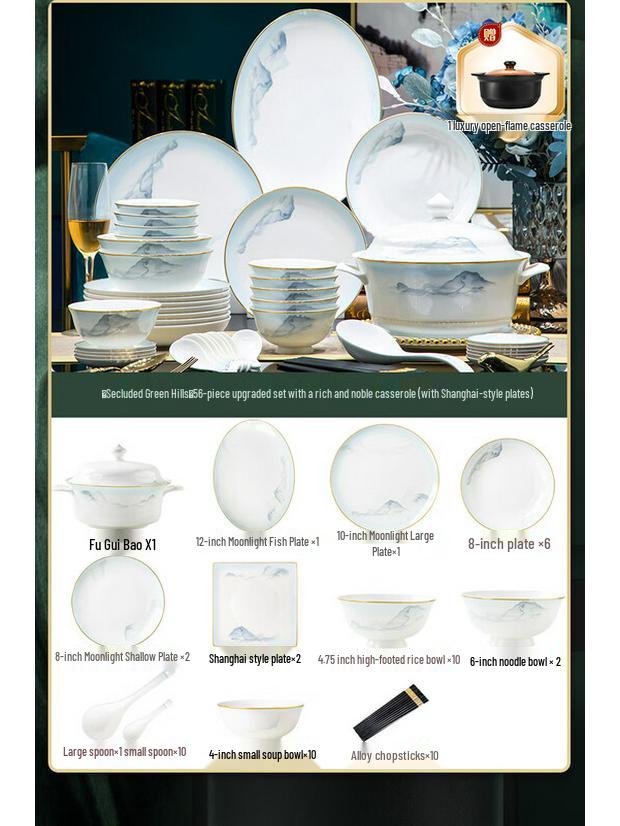 Naijiang Jingdezhen Style Enamel Dinnerware Set