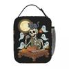 Cartoon Skeleton Eating Ramen Food Halloween Insulated Lunch Bag for Women Children Portable Food Boxes Thermal Lunch Box Tote