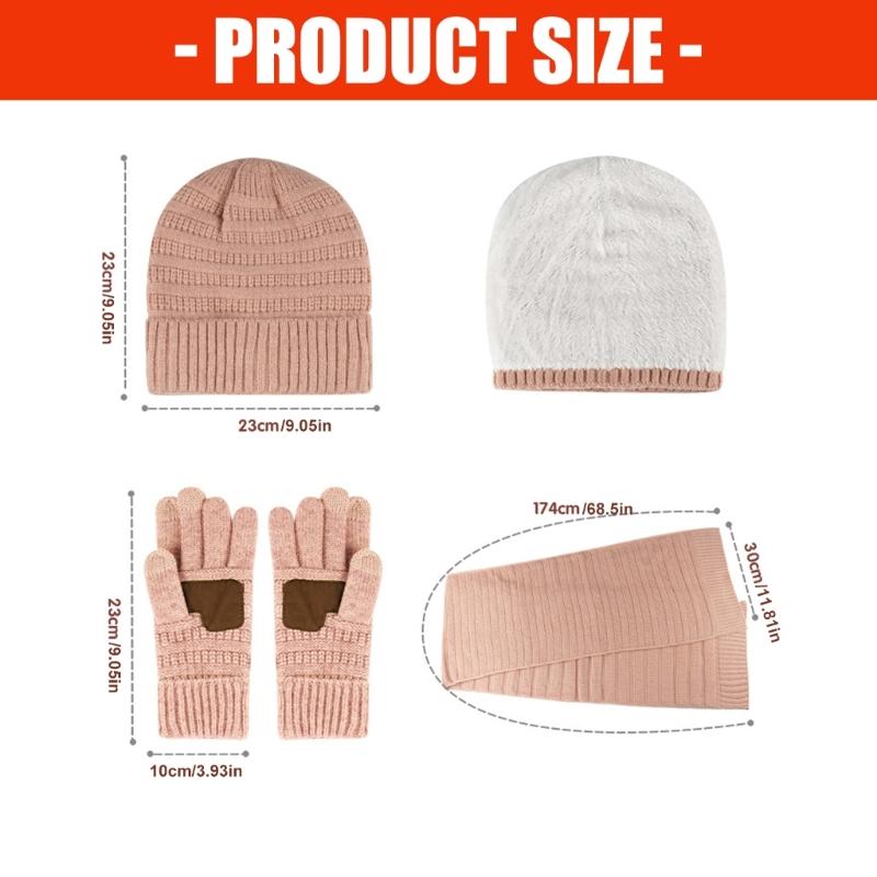 Winter Scarf Hat Gloves Set Acrylic Fibre Warm Accessories For Skiing Hiking Outdoor Activity Cold Weather Essential