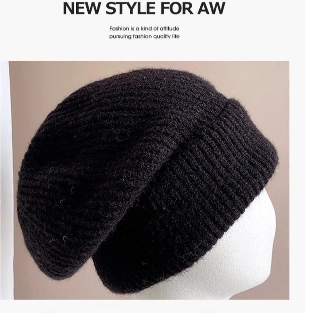 Casual Big Head Winter Hat Windproof Warm Beanie Hat Coldproof Elastic Knitted Pullover Cap Outdoor Sports