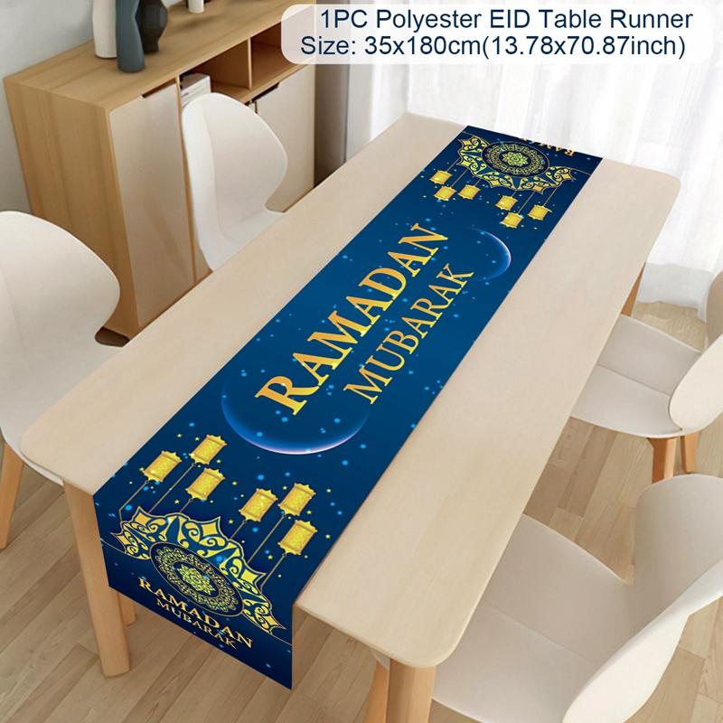 2024 Eid Mubarak Decoration Tablecloth Table Runner Banner Balloons Islamic Muslim Party Decor Ramadan Kareem Eid Al Adha Gift