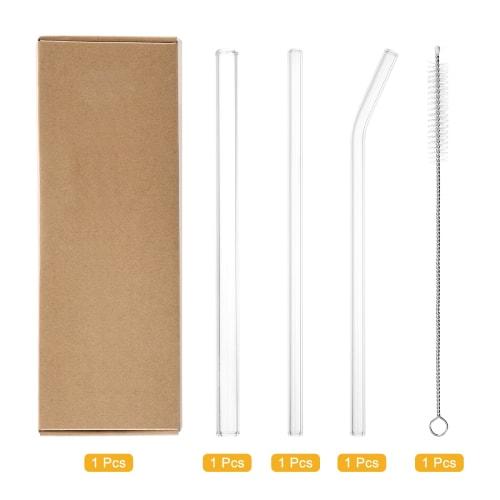 uxcell Reusable Glass Straws, Replacement Straws for Travel Tumblers, 200mm Long, 8/12mm Wide, with Cleaning Brush, for Frozen Tapioca Drinks, Clear,