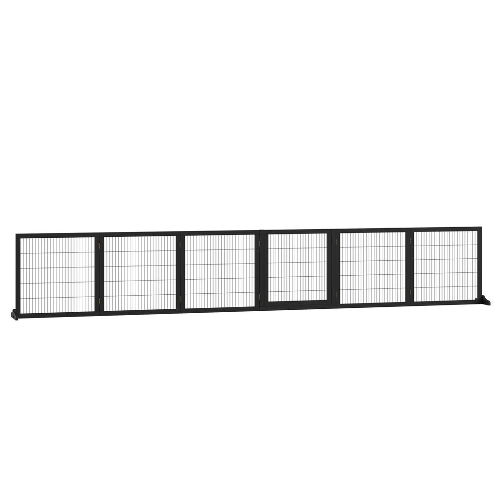 Wooden Pet Gate, Freestanding Dog Security Barrier with Two Support Feet - Black