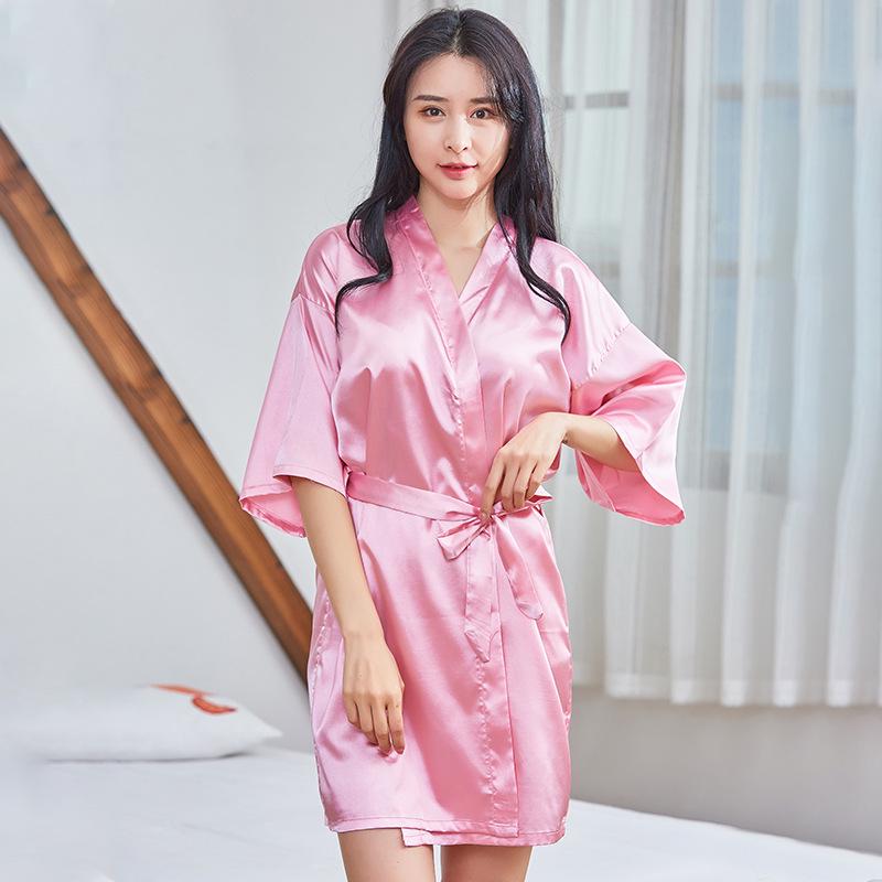 

Elegant Imitation Silk Women s Kimono Robe – Fashionable European & American Bridal Morning Wear X-Large рожевий