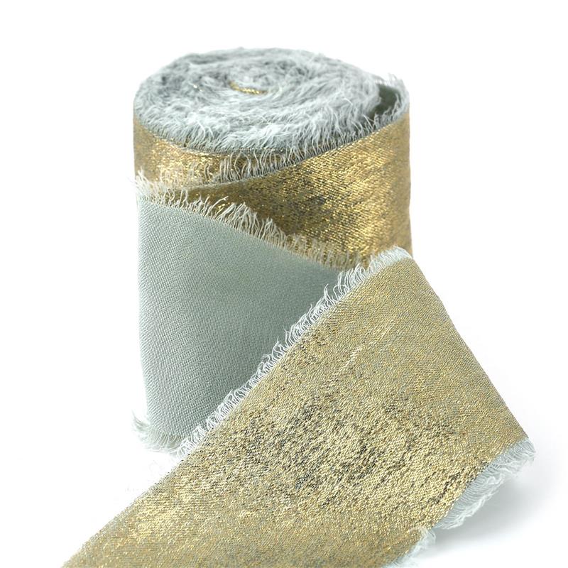 Handgefertigtes Ausgefranstes Kanten Goldenes Seidenband Stoffband Für Hochzeitseinladung Verpackung Sträuße Geburtstagsfeier Dekorationen Geschenke