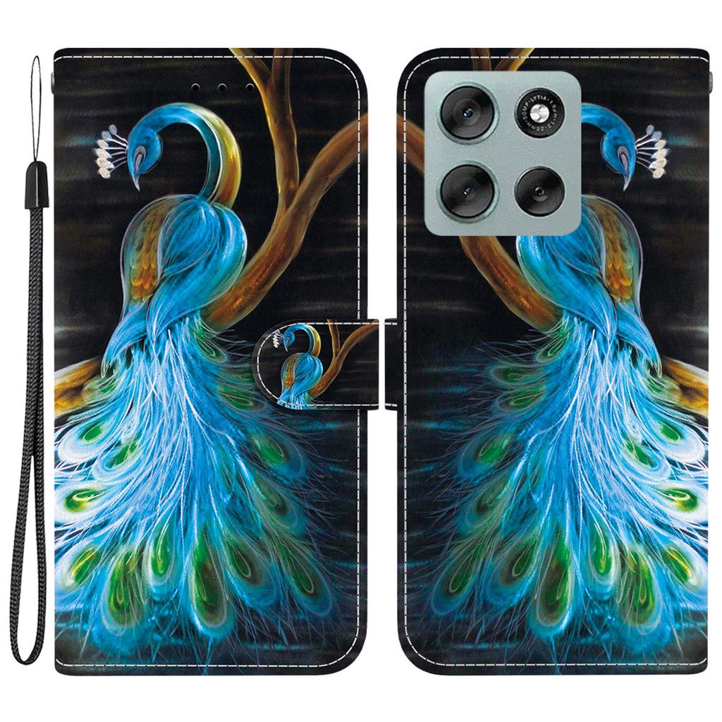 For Motorola Moto G56 5G Case Pattern Printing Anti-Drop Leather Flip Wallet Phone Cover with Lanyard