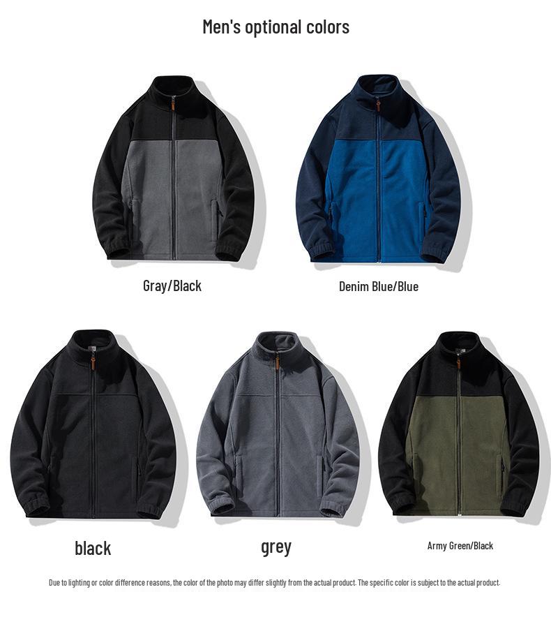 Men's Plus Size Versatile Winter Fleece Jacket with Stand-Up Collar and Windproof Design