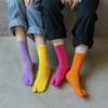 Colorful Cotton Split-Toe Socks: Japanese-Style Mid-Calf Toe Socks for Women, Perfect for All Seasons and Flip-Flops