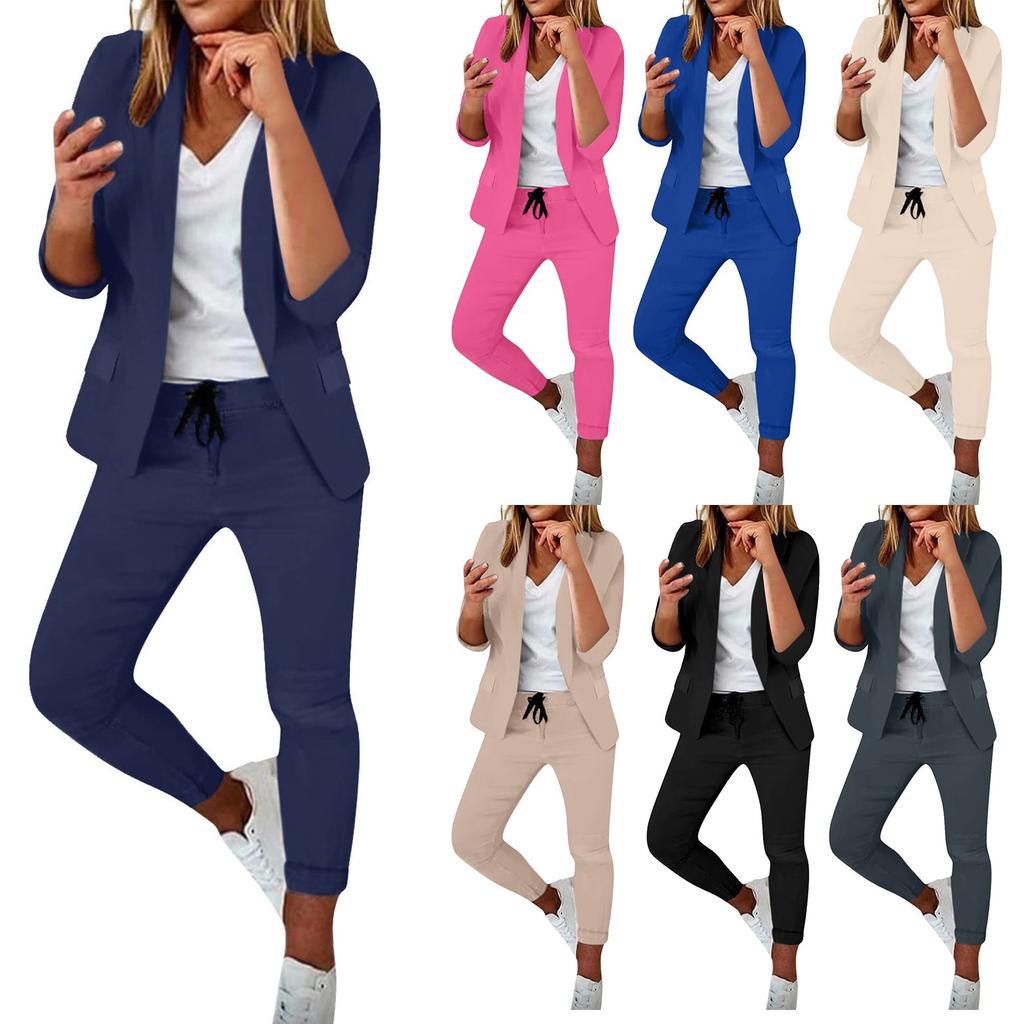 Dámská 2dílná elegantní slim fit bunda formální pracovní kalhoty s klopou kabát