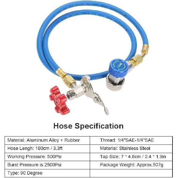 KIMISS R134a Refrigerant Recharge Hose, for R502 R12 R22, Gas Can Tap with Quick Connector, Refrigerant Bottle Fitting Pipe, Recharge Tool