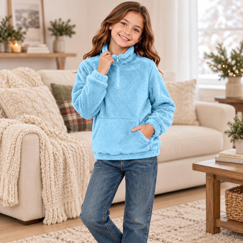 Boys Girls Christmas Sweatshirt, Pattern Long Sleeve Stand Collar Pullover for Fall Winter, Casual Comfortable Top