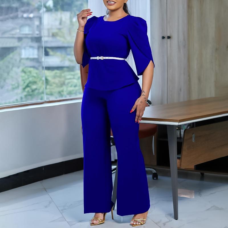 

Женский новый модный темпераментный элегантный однотонный топ с широкими брюками и двумя частями костюма XXL королевский синий