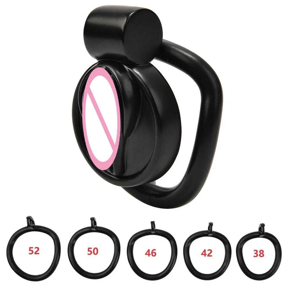 Pink Male Penis Chastity Cage Set Bird Chastity Cage Belt with 5 Size Rings Abstinence Lock Ring Lock Bondage Slave Crossdressing Labia Shape Sex Toy