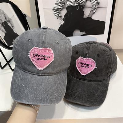 Korean Women Baseball Cap Spring and Summer Retro Love Heart Embroidery Snapback Hat Girls Fashion Patch Sunshade Soft Top Caps