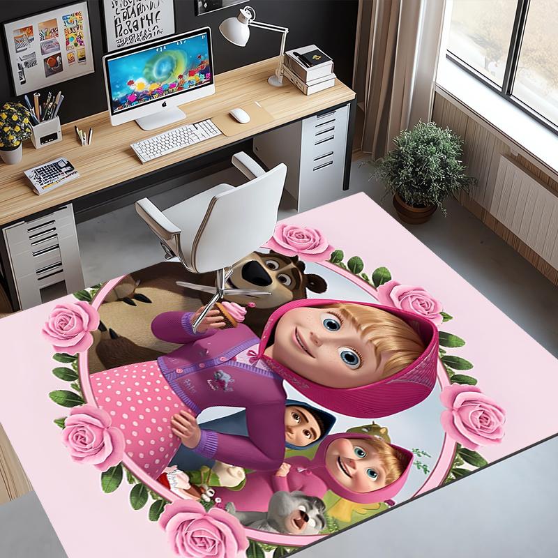 Masha and The Bear Pattern Rug, Indoor/Outdoor Mat, for Picnic, Gameroom, Bedroom, Office, Living Room, Home Decor Carpet, Birthday Gift