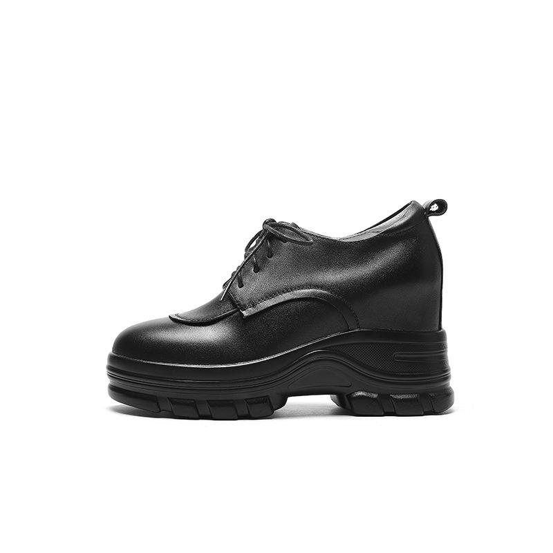 Korean version of thick heel inner heel heel small leather shoes 2025 spring new round head muffin thick sole waterproof table single shoes women