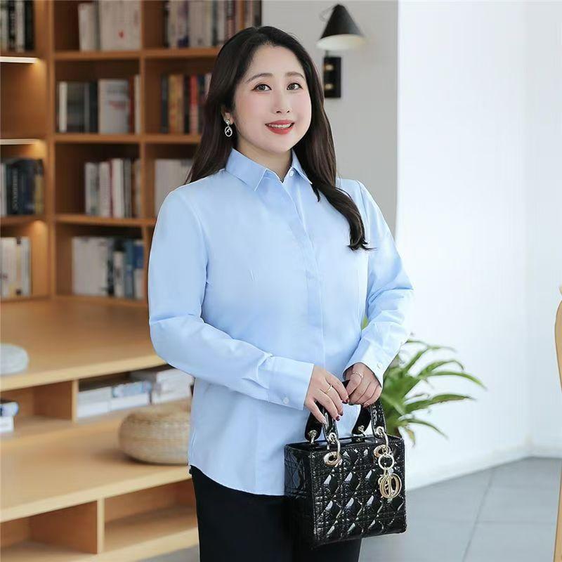 

Plus Size White Shirt for Women Big Size 100KG Long Short Sleeve Office Work Blouse Casual Tops 8XL