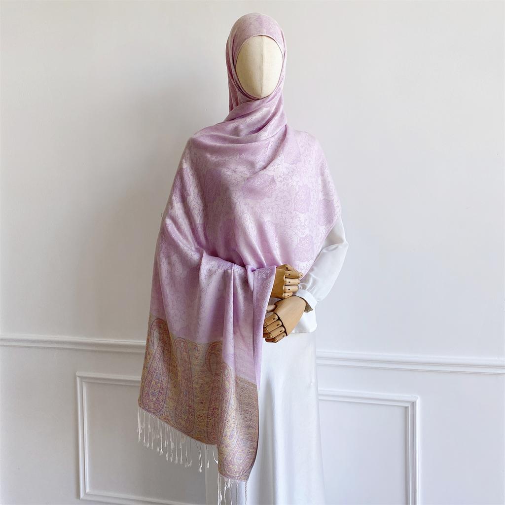 70x180cm Bohemia Styles Women Muslim Hijab Jacquard Winter Scarf Lady Ramadan Wraps Shawls Tassel Headband Islamic