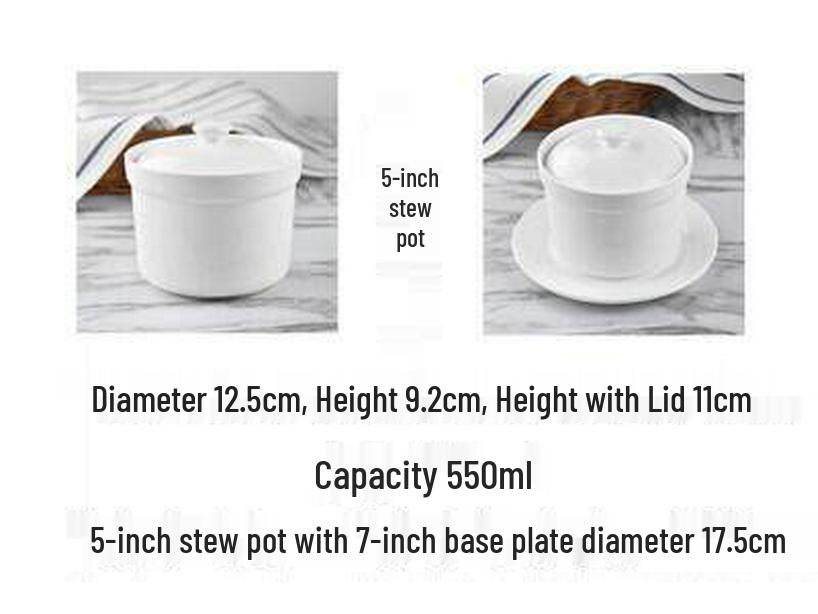 Bird's Nest Ceramic Double-Boiler Soup Pot with Lid - Small Stew & Dessert Pot with Double Handles for Hotel Steamed Egg Bowls.