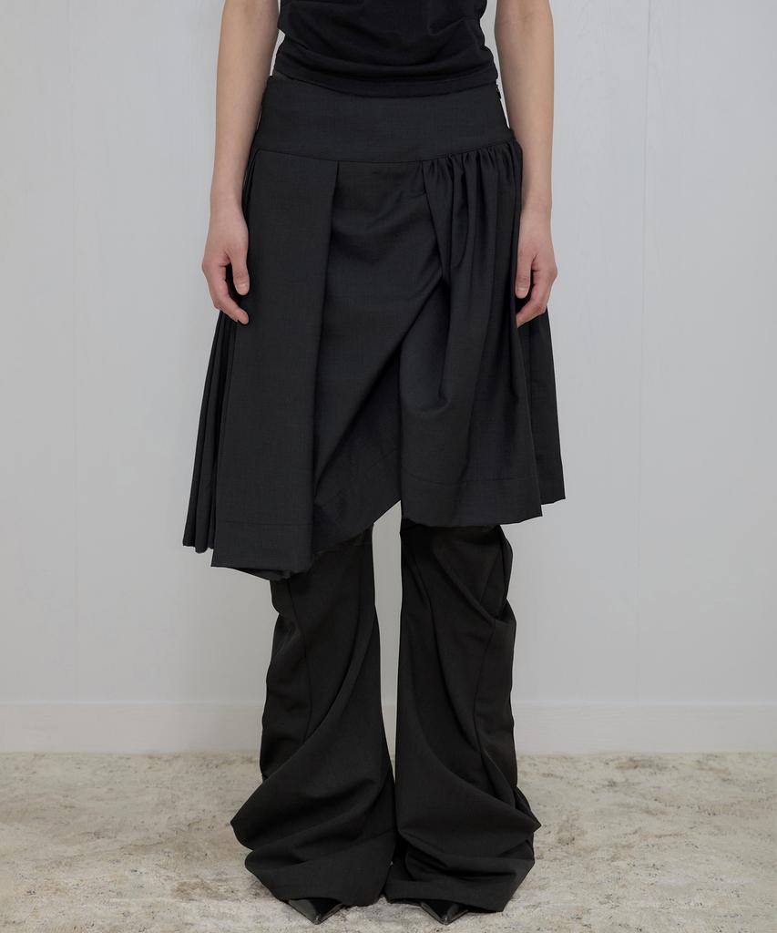 Peulleeoeob Asymmetrical Draped Midi Skirt (Fl-248_Black)