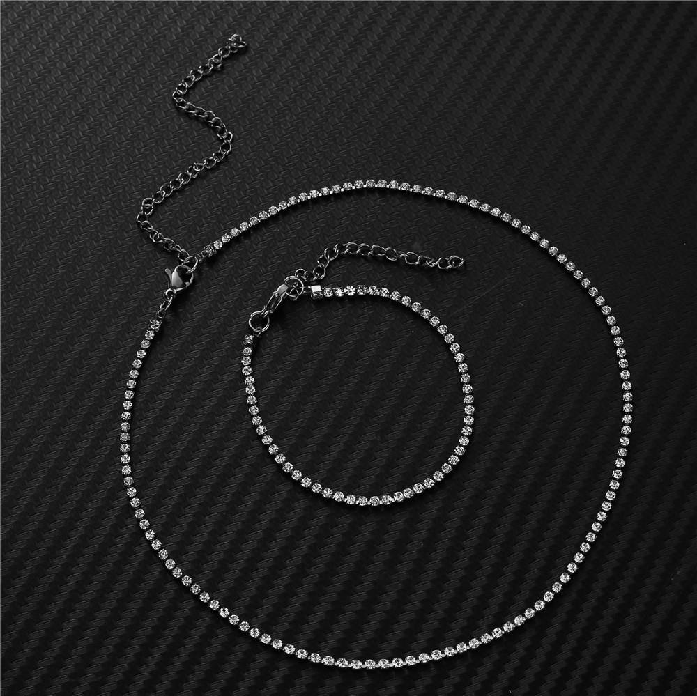 Punk 2mm Iced Out Tennis Chain Set Gold Silver Color Stainless Steel CZ Choker Necklace Bracelet for Women Party Jewelry Sets