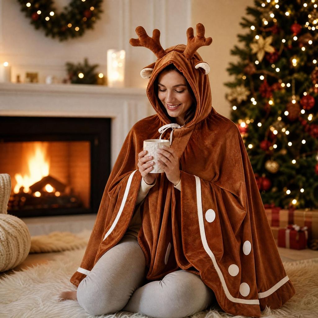 Flanell-Kapuzenumhang-Decke mit Design für Weihnachten Gemütliche tragbare Überwurfdecke