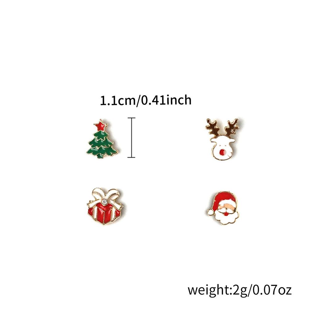 4 Pcs/set Cute Small Enamel Christmas Earrings for Women Trendy Santa Claus Elk Xmas Tree Stud Earrings Girls Party Jewelry Gift