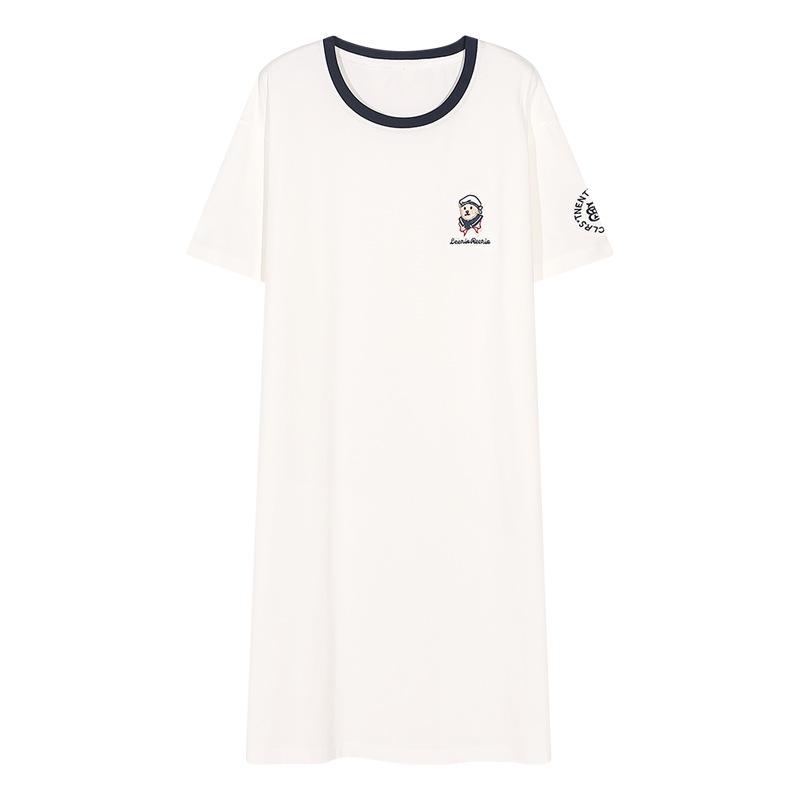 Pure Cotton Nightdress Girls Summer Pajamas Short-sleeved Thin Cute Simple Style Dress Women's Round Neck Home Dress
