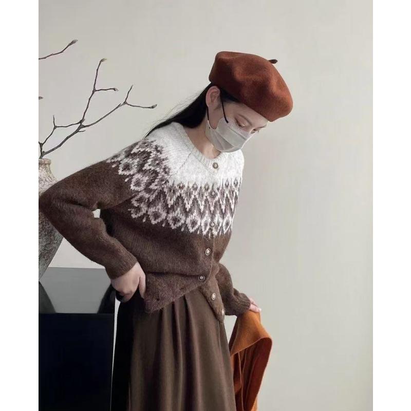 Korean Fashion Elegant Long Sleeved Knitted Cardigan Women Sweater Autumn Round Neck Coats Long Sleeve Loose Simple Office Jacket Woman Clothing
